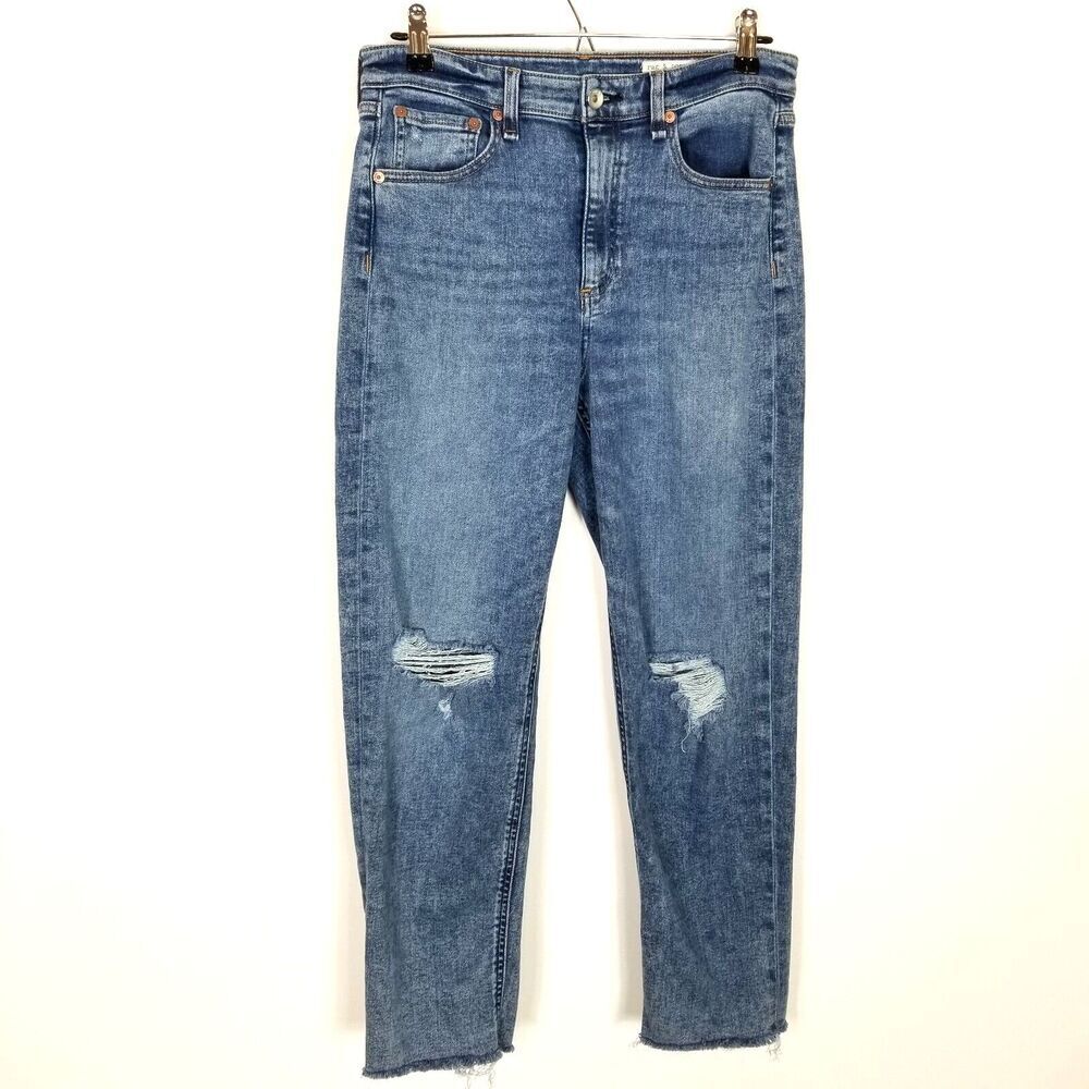 rag & bone Women Nina High Rise Ankle Cigarette Jeans Sz 29 Blue Distressed